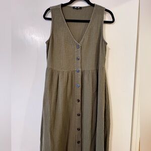 Madewell Olive Button-Front Midi Dress, Medium